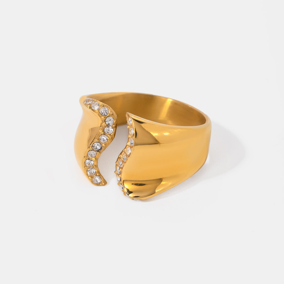 Stainless Steel Inlaid Rhinestone Bypass Ring Stainless Steel Inlaid Rhinestone Bypass Ring